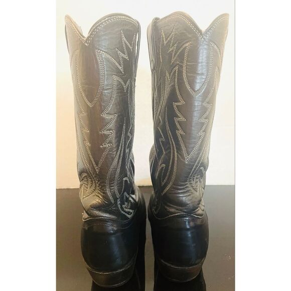 Vintage Justin Black Leather Cowboy Boots Pointed Toe Style 2005 Sz 9.5 D Men’s - Picture 4 of 12